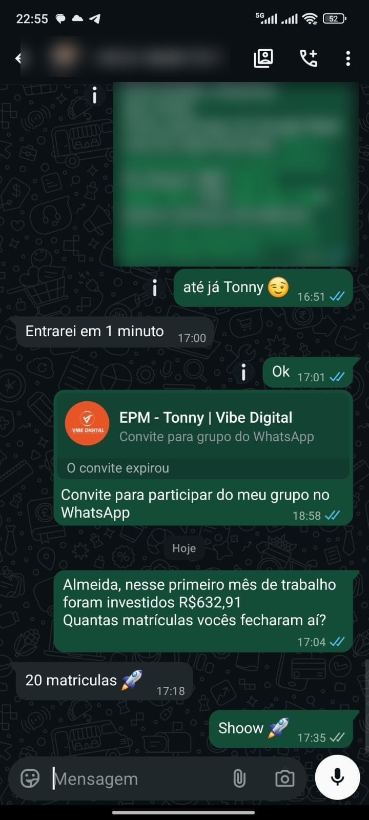 Print da conversa com Bombeiro EPM