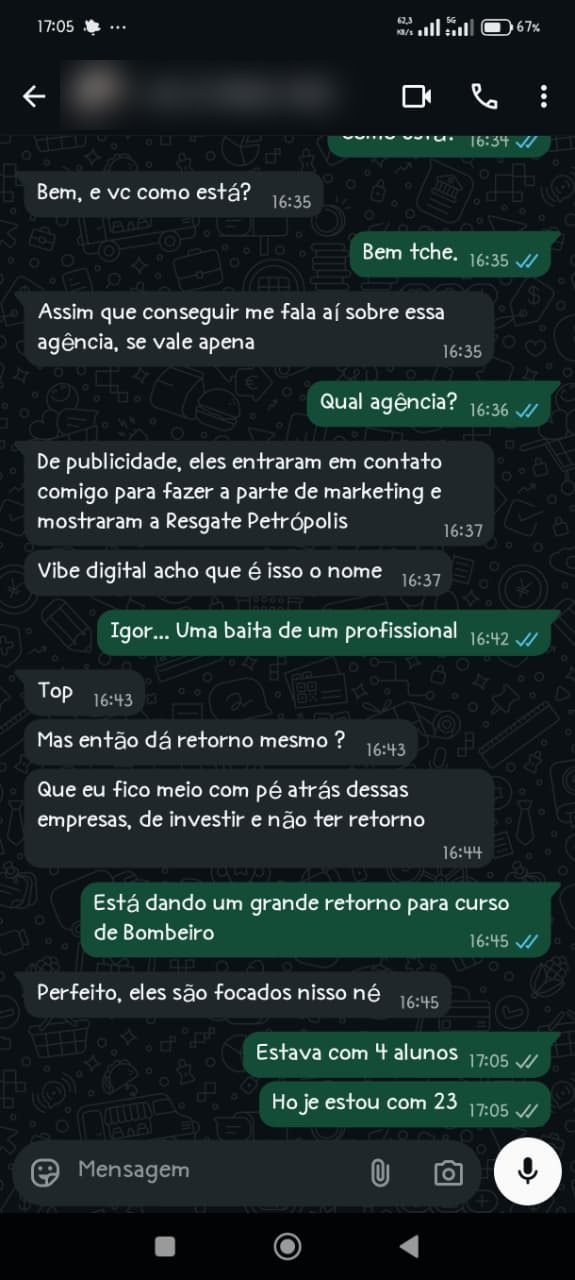 Print da conversa com Resgate Petrópolis
